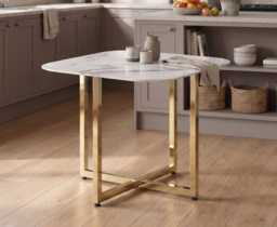 Rhodes White Marble Effect Ceramic Gold Leg Dining Table