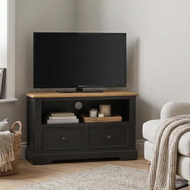 Charlton Oak and Black Painted Corner TV Cabinet