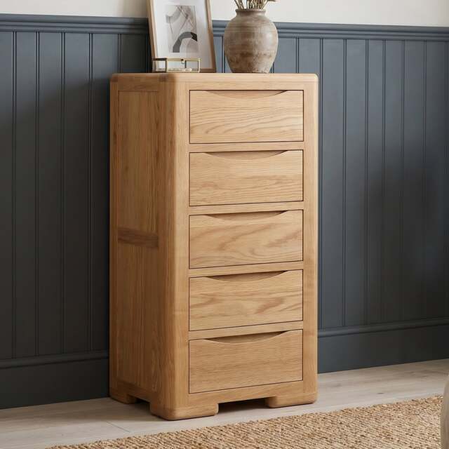 Harper Solid Oak 5 Drawer Tallboy