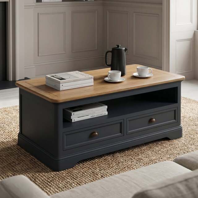 Bridstow Oak and Blue Painted 4 Drawer Coffee Table