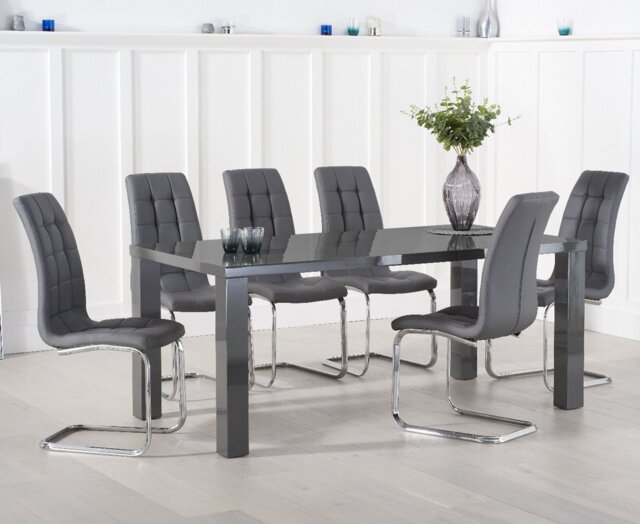 Seattle 200cm Dark Grey High Gloss Dining Table with 6 Grey Vigo Chairs
