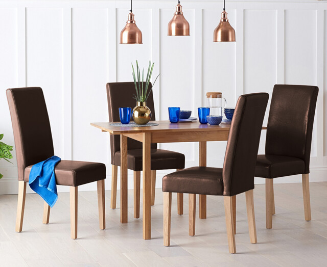 Extending York 70cm Solid Oak Dining Table with 2 Brown Olivia Chairs