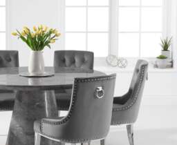 Ravello 130cm Round Grey Marble Dining Table with 4 Grey Sienna Chairs