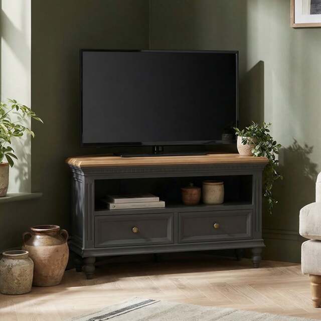 Francis Oak and Charcoal Grey Painted Corner TV Cabinet