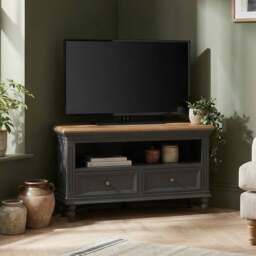 Francis Oak and Charcoal Grey Painted Corner TV Cabinet