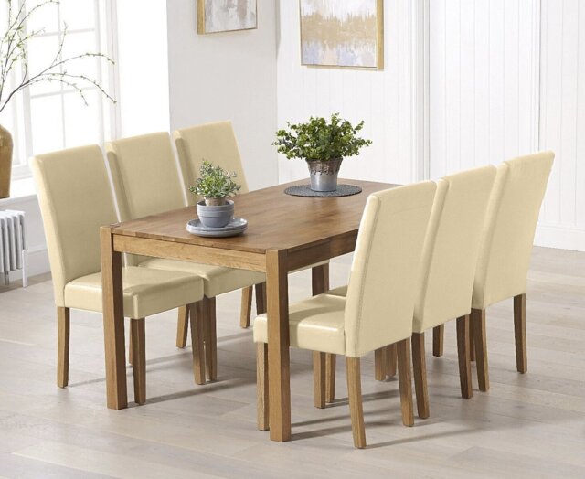 York 150cm Solid Oak Dining Set with 8 Cream Olivia Chairs
