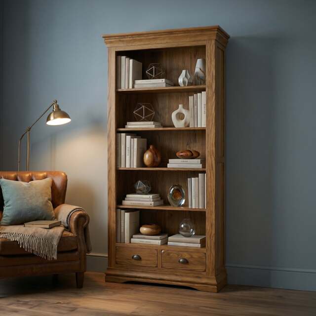 Burford Rustic Solid Oak Tall Bookcase