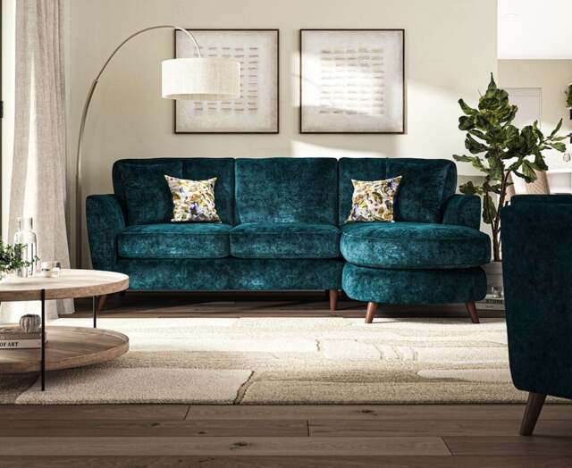 Naples Teal Velvet Right Hand Facing Chaise Sofa