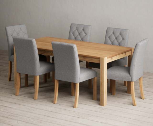 Thetford 180cm Oak Dining Table with 6 Grey Isabella Chairs