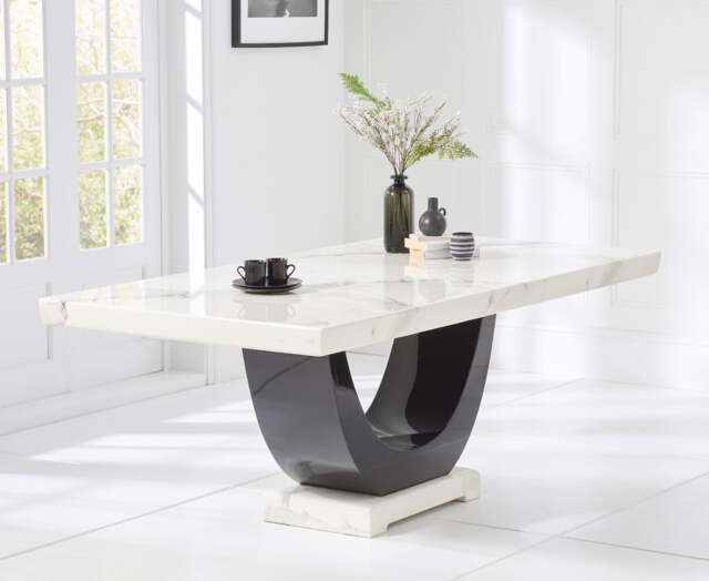Novara 200cm White and Black Pedestal Marble Dining Table