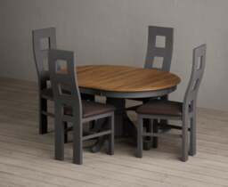Extending Hertford 100cm - 130cm Oak and Charcoal Grey Painted Pedestal Dining Table with 4 Brown Painted Chairs