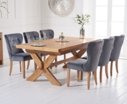 Extending Buckley 200cm Solid Oak Dining Table with 6 Grey Keswick Chairs