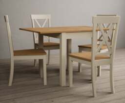 Extending Hadleigh Oak and Cream Painted Dining Table with 2 Light Grey Hertford Chairs