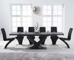 Extending Jacob 180cm Grey Stone Table with 6 Black Aldo Chairs