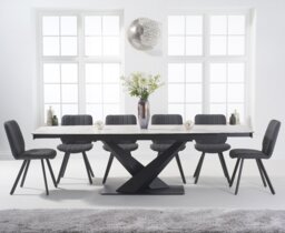 Extending Jacob 180cm White Ceramic Dining Table with 10 Grey Hendrick Chairs