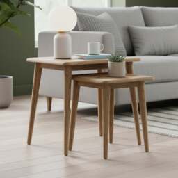 Solid Oak Nest of Tables - Herringbone Detail