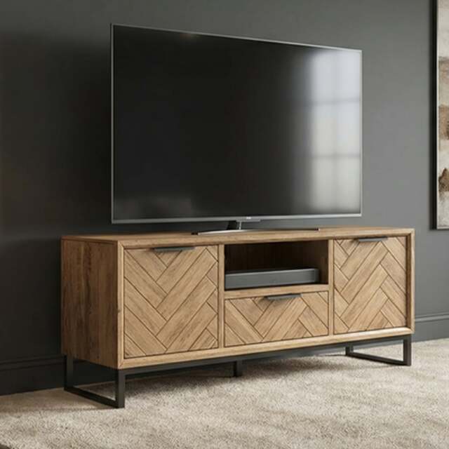 Herringbone Solid Oak Large TV Cabinet