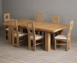 Extending Callington 230cm Oak Dining Table with 6 Linen Natural Chairs