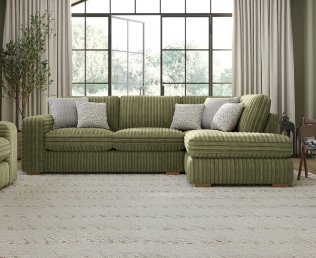 Milan Fern Green Fabric Right Hand Facing Chaise Sofa