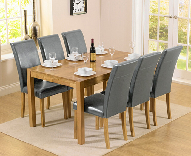 York 150cm Solid Oak Dining Table with 6 Grey Olivia Chairs