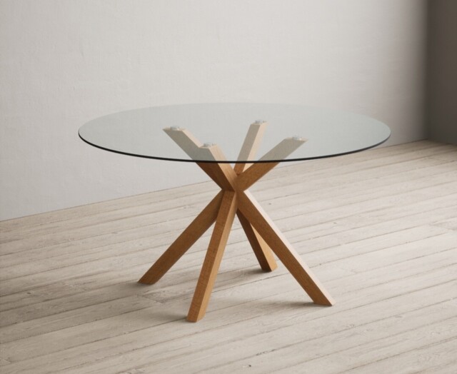 Lakelyn 140cm Round Solid Oak and Glass Dining Table