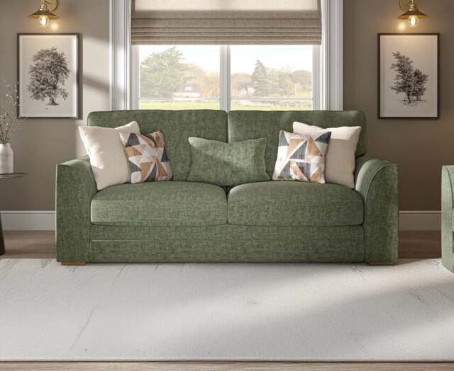 Jasper Hunter Green Chenille Fabric 3 Seater Sofa