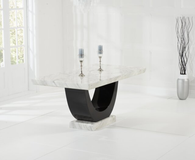 Novara 170cm Cream and Black Pedestal Marble Dining Table