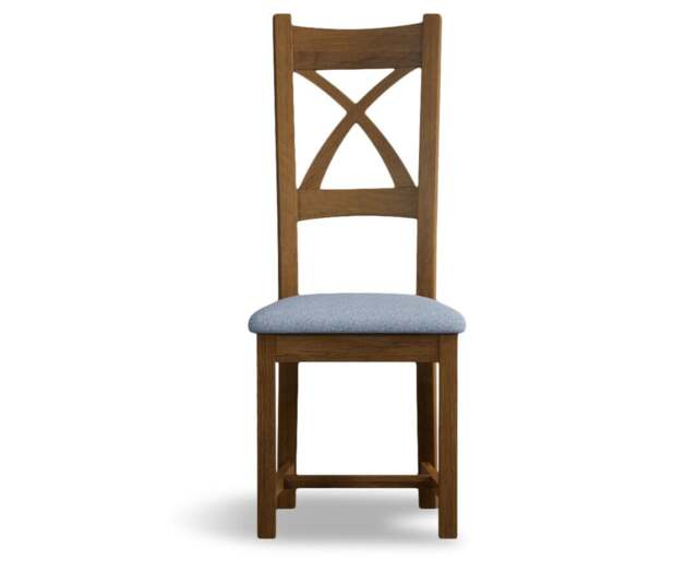 Rustic Solid Oak Blue Set of 2 Fabric Dining Chairs