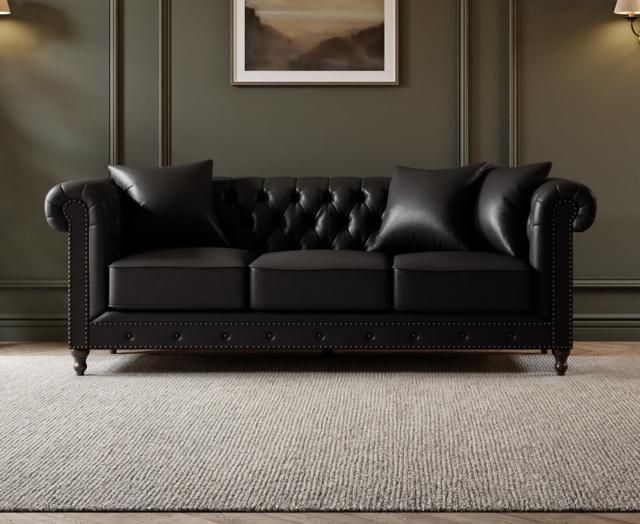 Westminster Chesterfield Black Leather 3 Seater Sofa