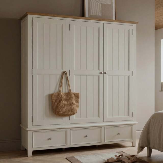Weymouth Oak and Soft White Painted Triple Wardrobe