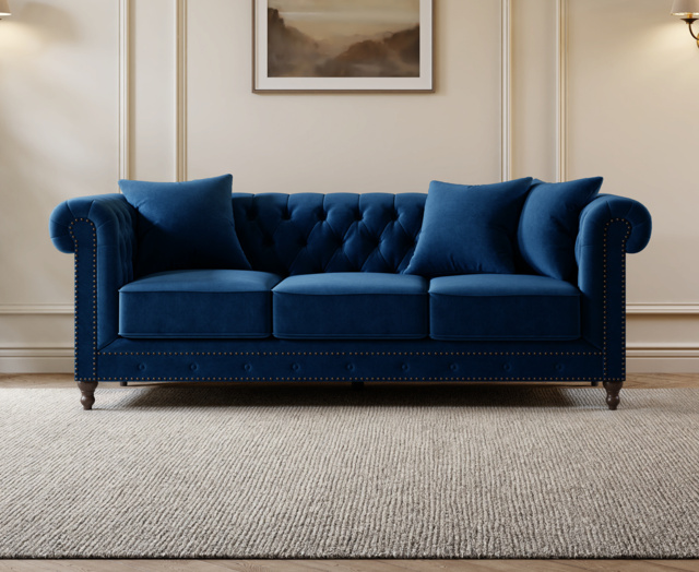 Westminster Chesterfield Blue Velvet 3 Seater Sofa