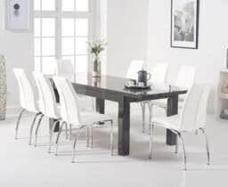 Extending Seattle Dark Grey Gloss 160-220cm Dining Table with 8 White Marco Chairs