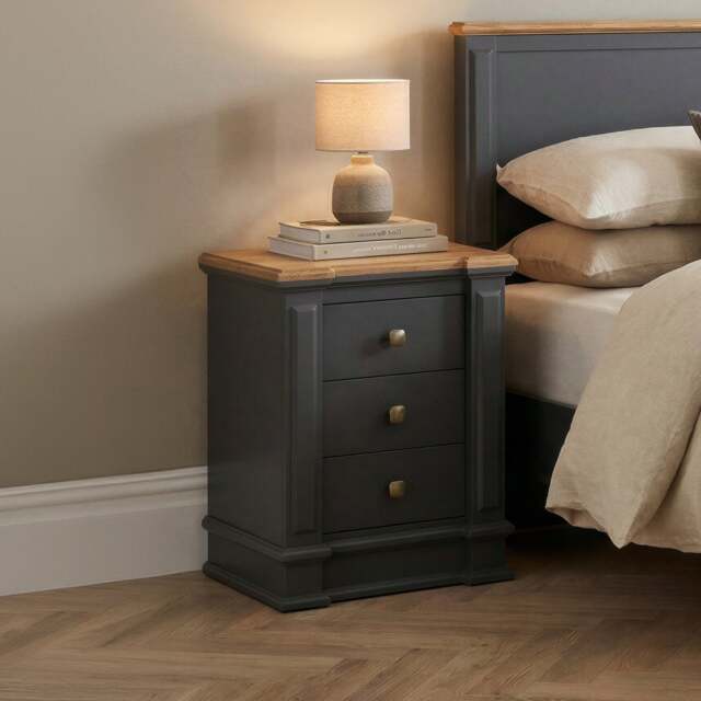 Lawson Oak and Charcoal Grey Painted 3 Drawer Bedside Chest