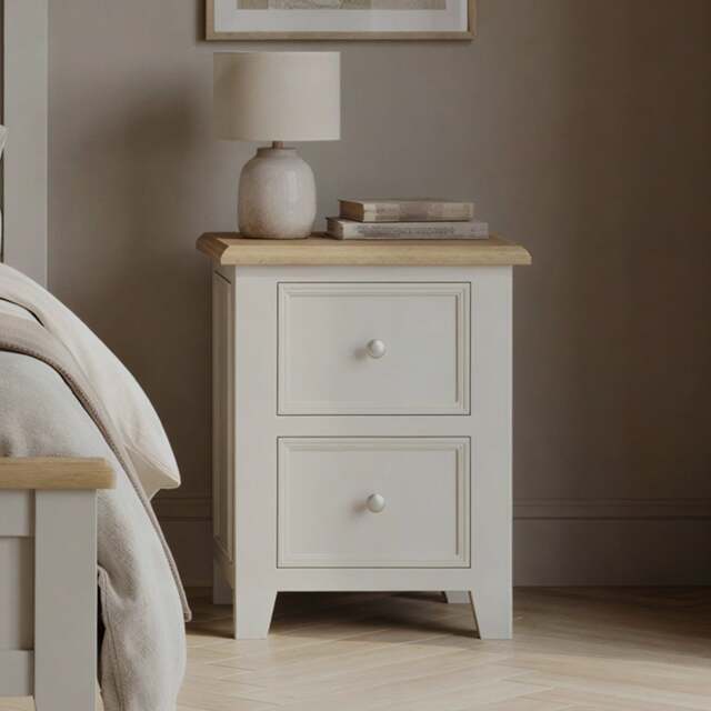 Weymouth Oak and Soft White Painted 2 Drawer Bedside Chest