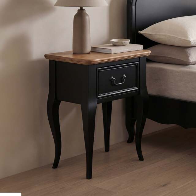 Chateau Noir Oak and Black Painted 1 Drawer Bedside Table