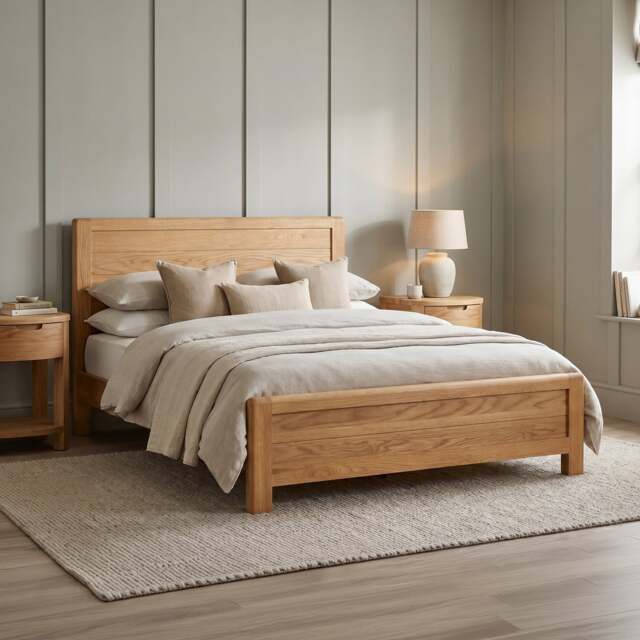 Somerton Curved Solid Oak Double Bed