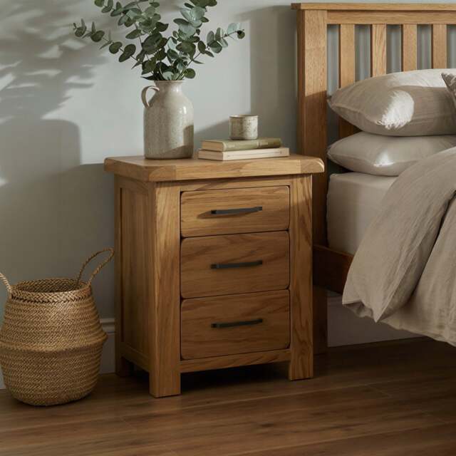 Rustic Solid Oak 3 Drawer Bedside Table - Dovetail Drawers