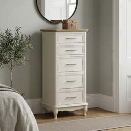 Chateau Oak and Soft White Painted 5 Drawer Tallboy