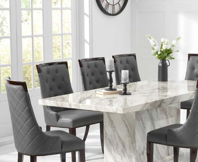 Marino 220cm Marble Dining Table with 10 Grey Francesca Chairs