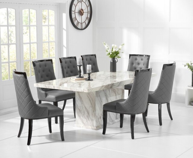 Marino 220cm Marble Dining Table with 10 Grey Francesca Chairs