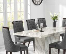 Marino 220cm Marble Dining Table with 10 Grey Francesca Chairs