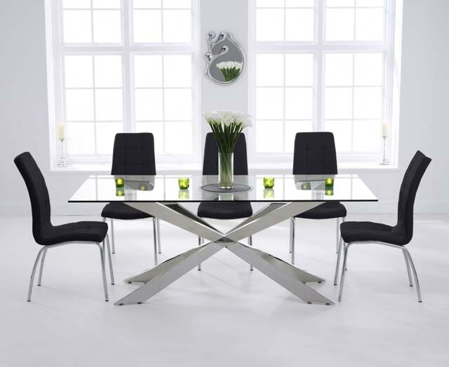 Canova 200cm Glass Dining Table with 6 Cream Enzo Chairs