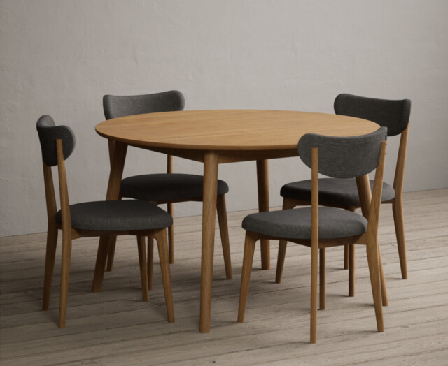Nordic 120cm Round Solid Oak Dining Table with 4 White Nordic Chairs