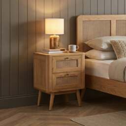 Oak Rattan 2 Drawer Bedside Chest