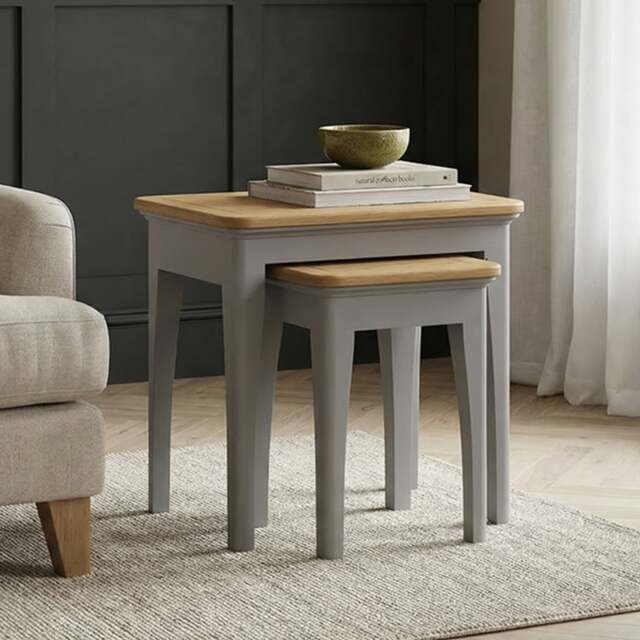 Felton Oak and Light Grey Painted Nest Of Tables