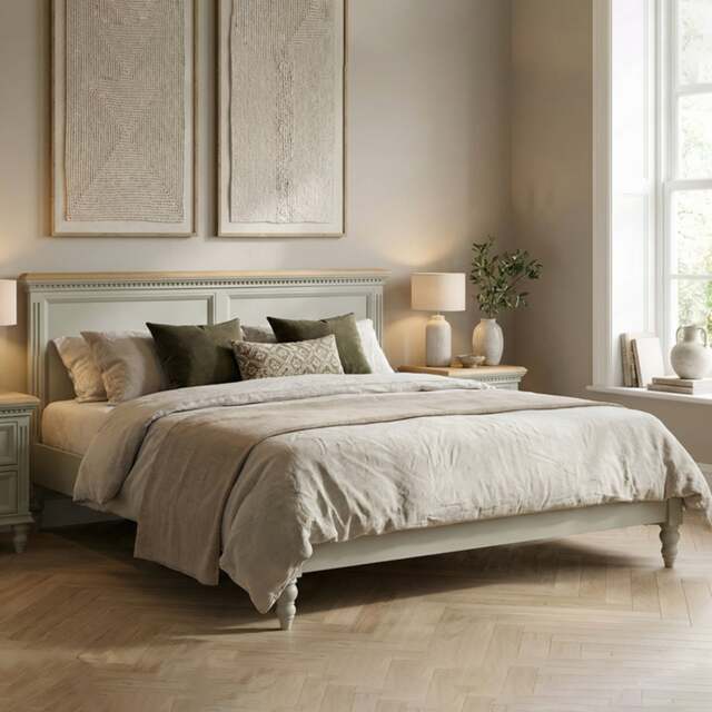 Francis Oak and Soft Green Painted Super King Bed