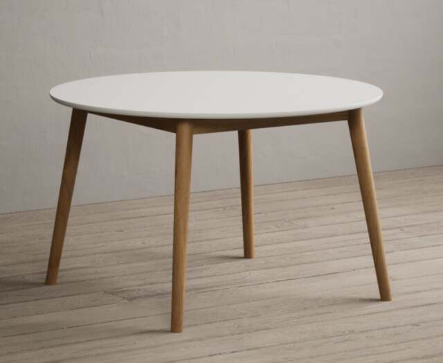 Nordic 120cm Round Solid Oak and Signal White Painted Dining Table