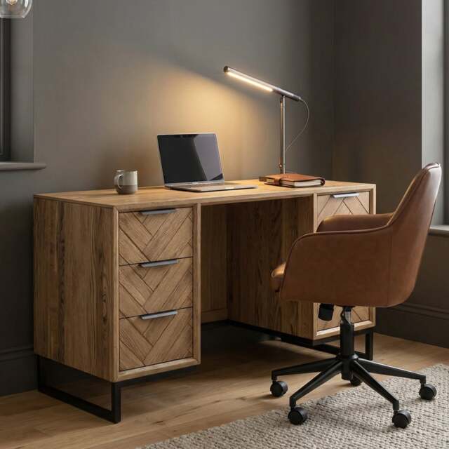 Herringbone Solid Oak Computer Desk