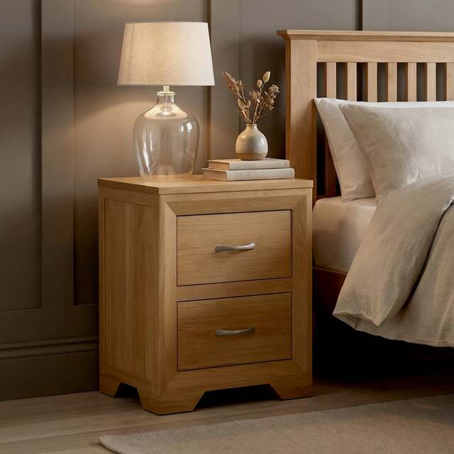 Tilt 100% Solid Oak 2 Drawer Bedside Chest