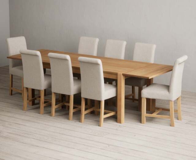 Thetford 180cm Oak Dining Table with Thetford 45cm Oak Extensions with 6 Blue Braced Chairs